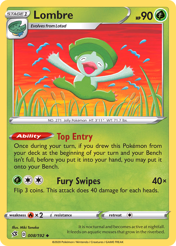 Lombre Pokemon card (008/192, Rebel Clash)