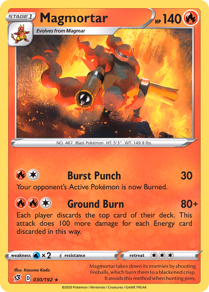 Magmortar Pokemon card (030/192, Rebel Clash)