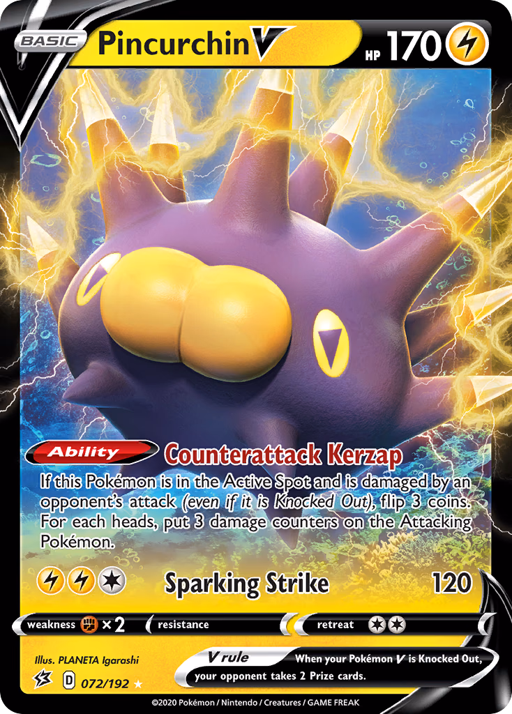 Pincurchin V Pokemon card (072/192, Rebel Clash)