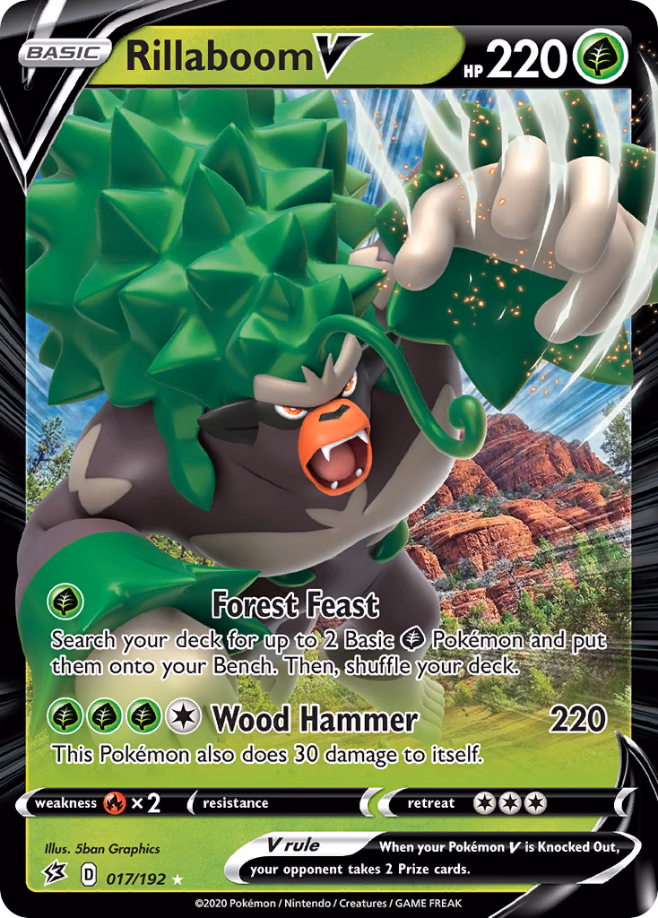 Rillaboom V Pokemon card (017/192, Rebel Clash)