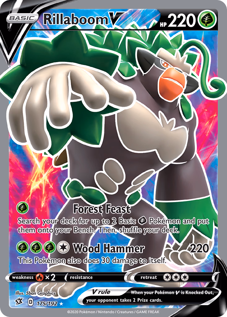 Rillaboom V Pokemon card (175/192, Rebel Clash)