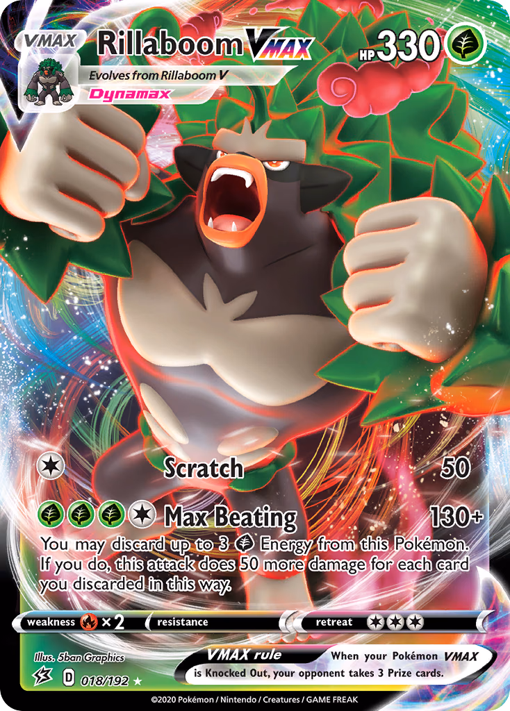 Rillaboom VMAX Pokemon card (018/192, Rebel Clash)