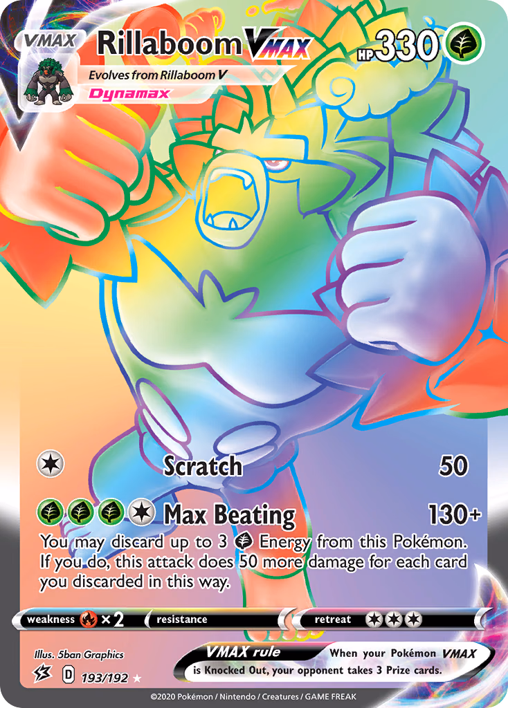Rillaboom VMAX Pokemon card (193/192, Rebel Clash)