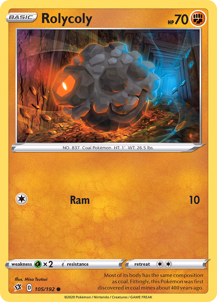 Rolycoly Pokemon card (105/192, Rebel Clash)