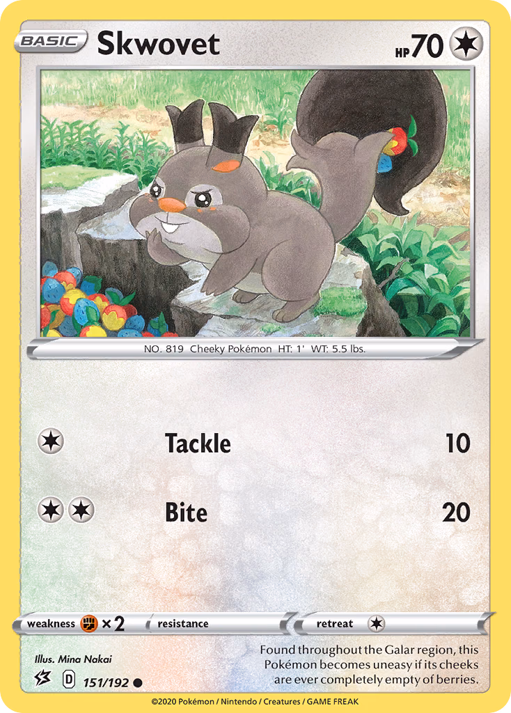 Skwovet Pokemon card (151/192, Rebel Clash)