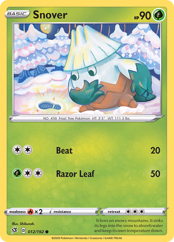 Snover Pokemon card (012/192, Rebel Clash)