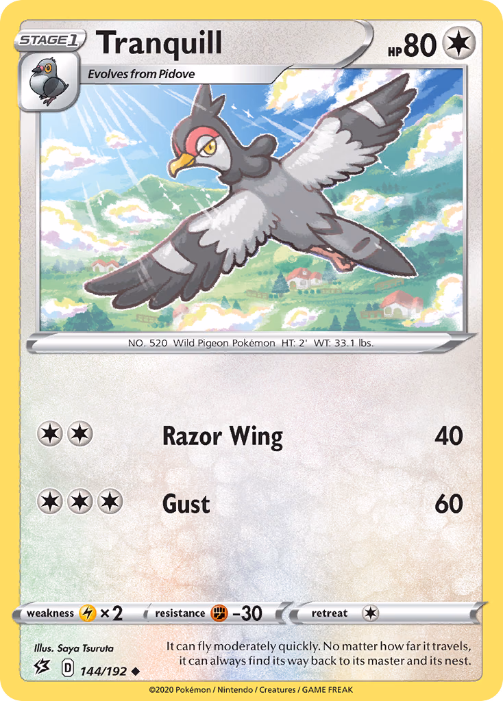 Tranquill Pokemon card (144/192, Rebel Clash)
