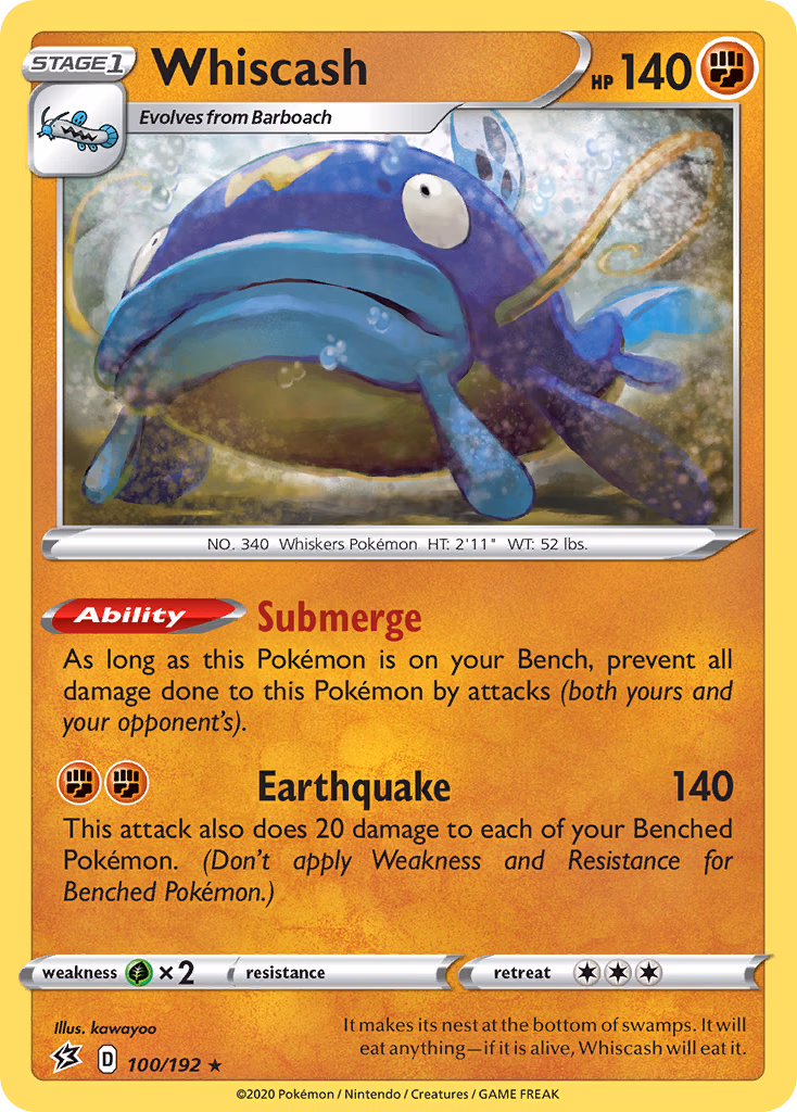 Whiscash Pokemon card (100/192, Rebel Clash)