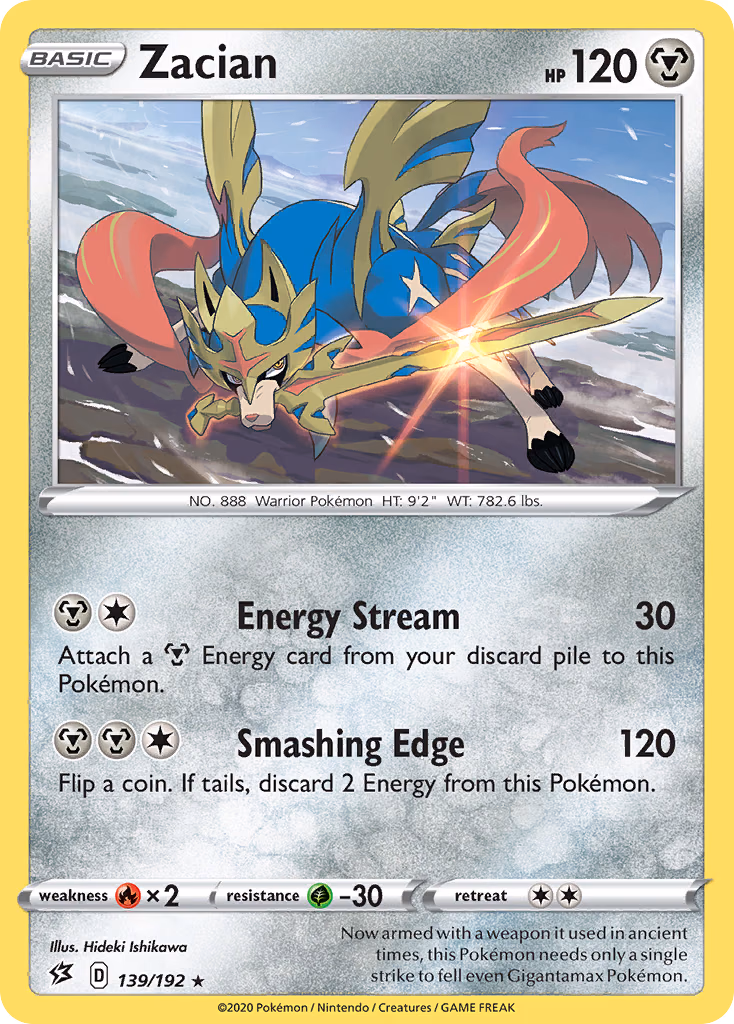 Zacian Pokemon card (139/192, Rebel Clash)
