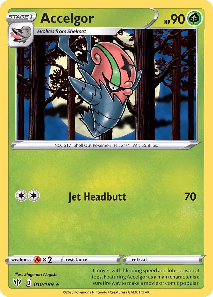Accelgor Pokemon card (010/189, Darkness Ablaze)