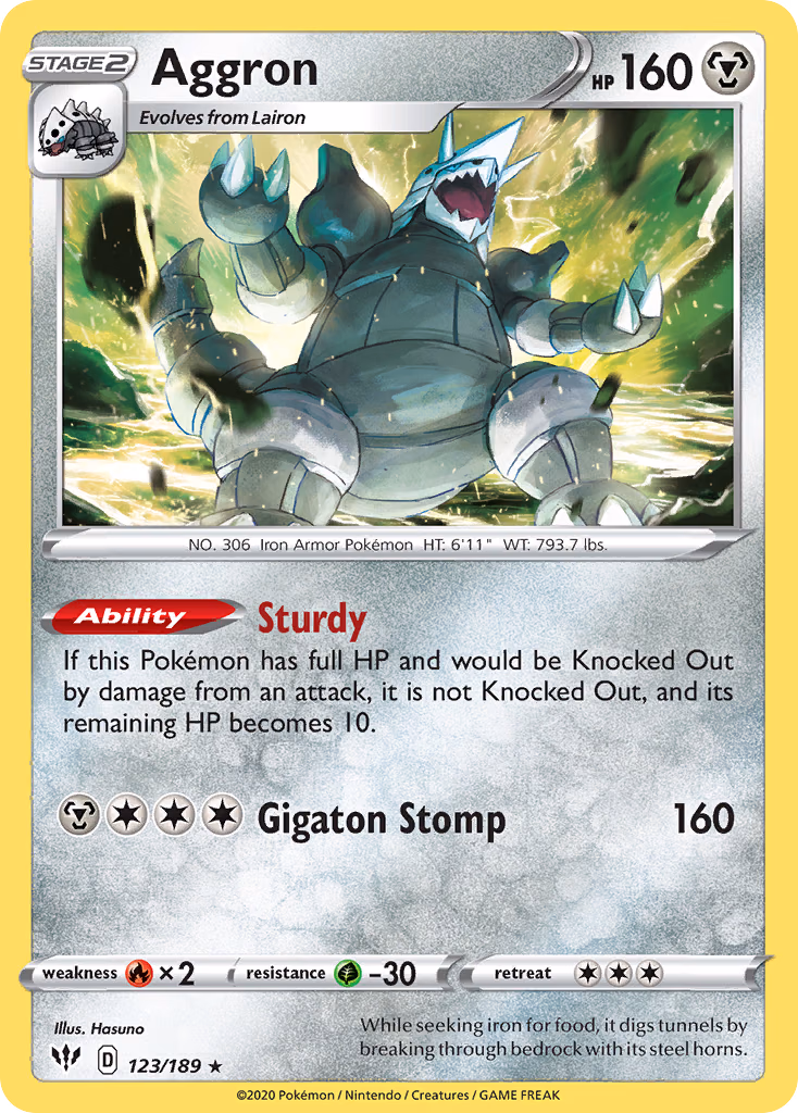 Aggron Pokemon card (123/189, Darkness Ablaze)