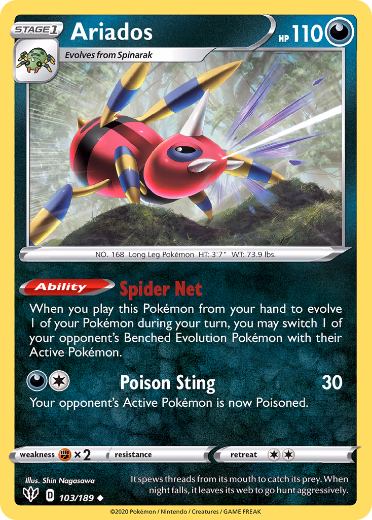 Ariados Pokemon card (103/189, Darkness Ablaze)