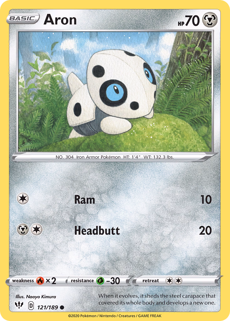 Aron Pokemon card (121/189, Darkness Ablaze)