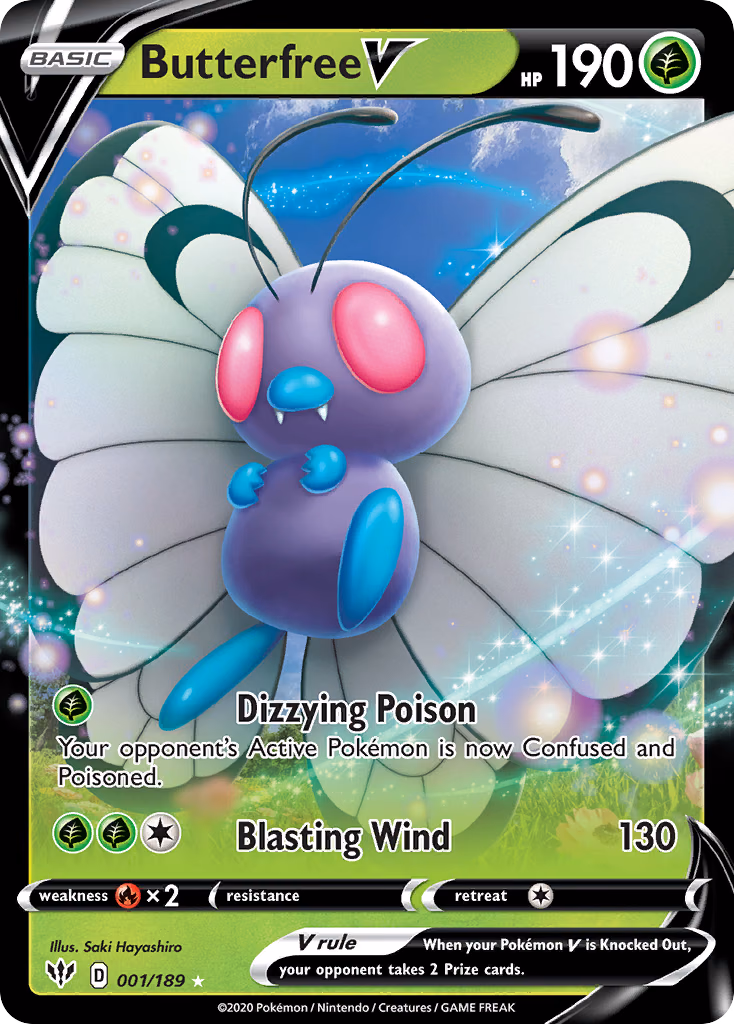 Butterfree V Pokemon card (001/189, Darkness Ablaze)