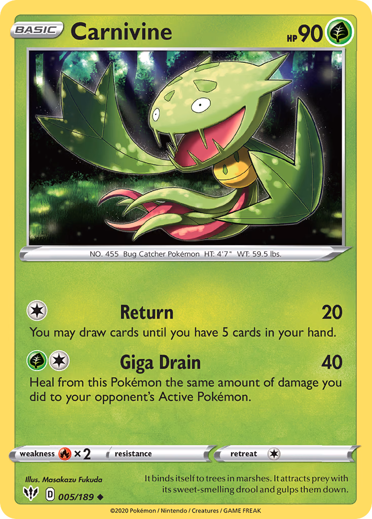Carnivine Pokemon card (005/189, Darkness Ablaze)