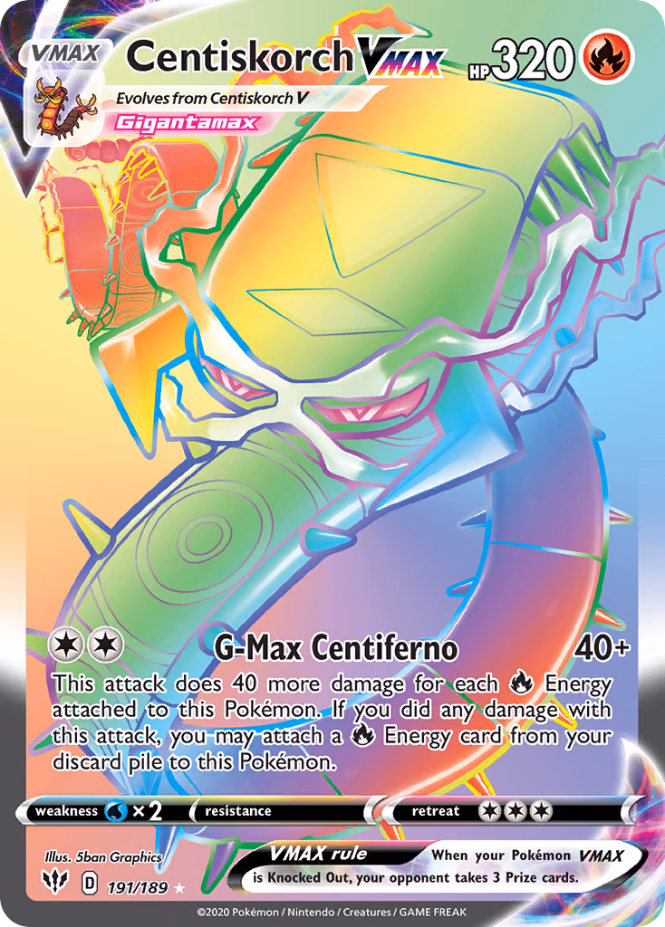 Centiskorch VMAX Pokemon card (191/189, Darkness Ablaze)