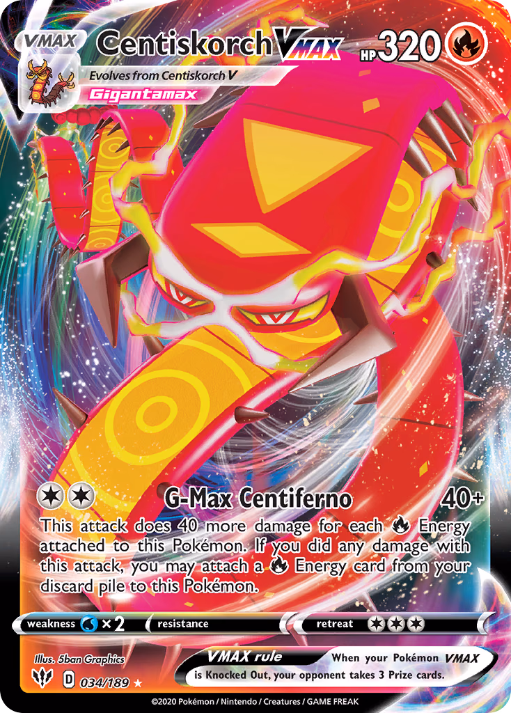 Centiskorch VMAX Pokemon card (034/189, Darkness Ablaze)