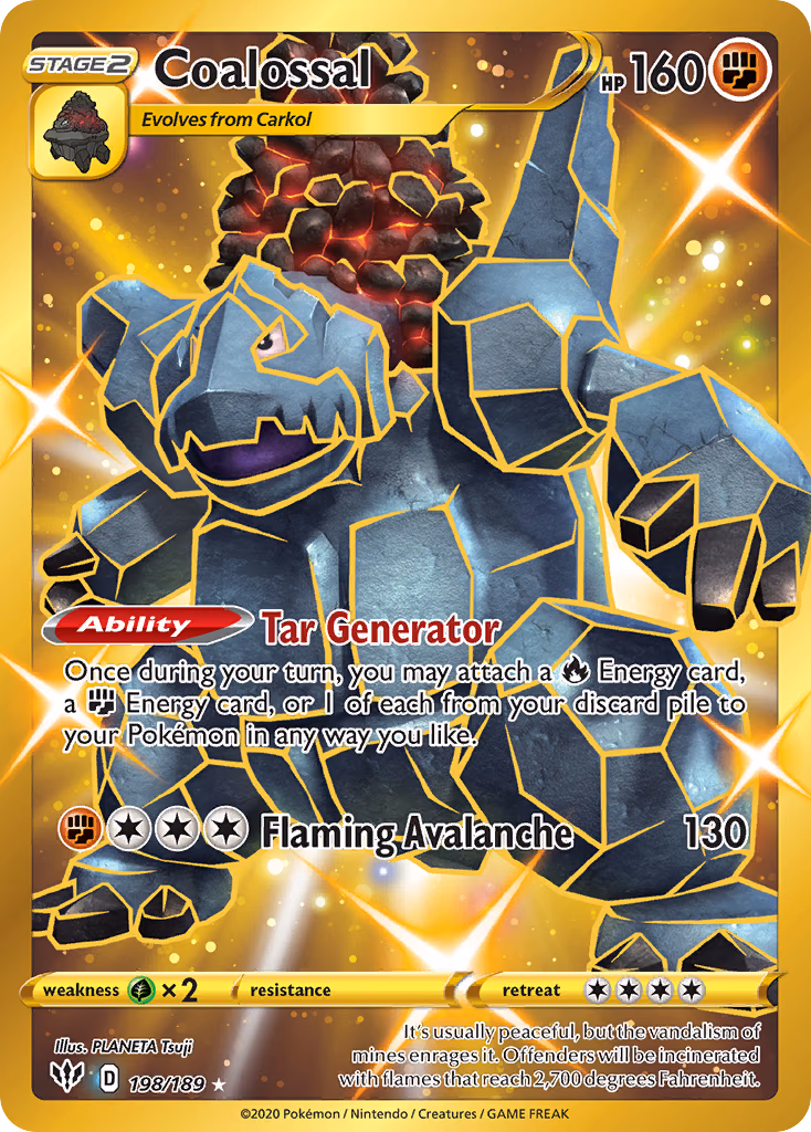 Coalossal Pokemon card (198/189, Darkness Ablaze)