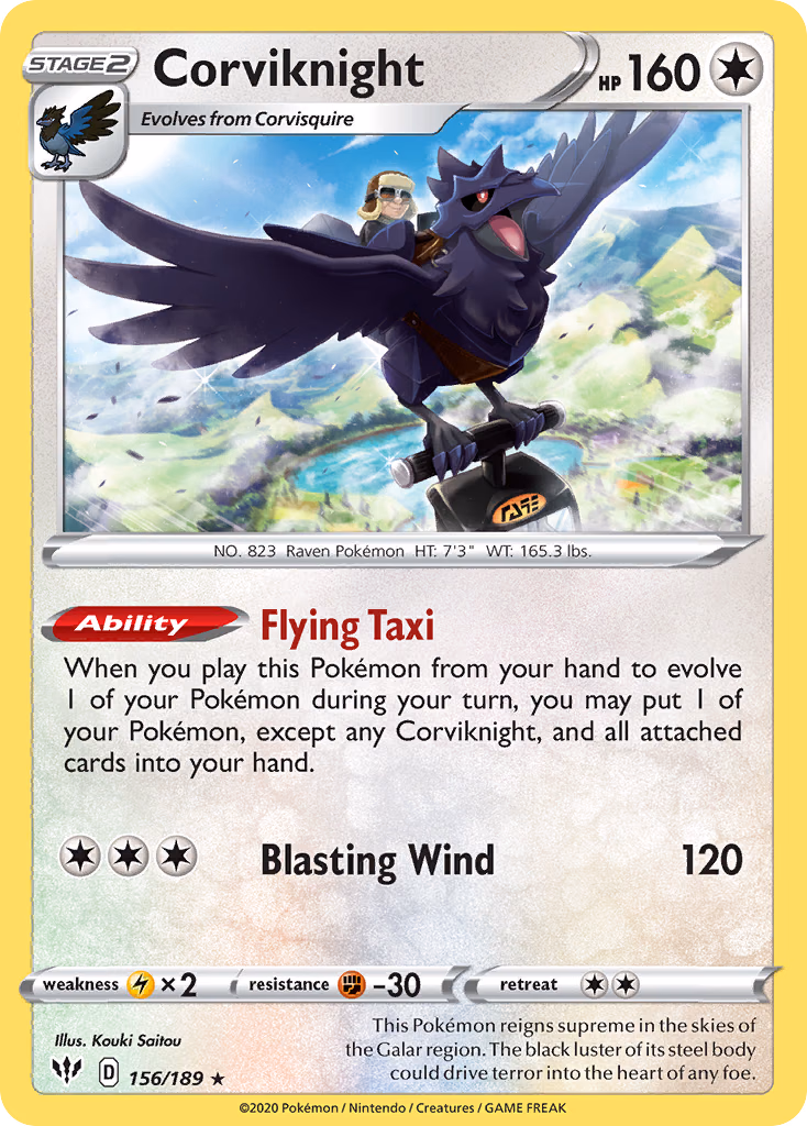 Corviknight Pokemon card (156/189, Darkness Ablaze)