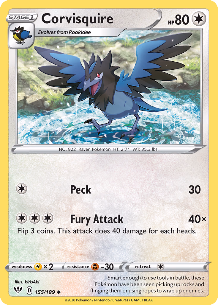 Corvisquire Pokemon card (155/189, Darkness Ablaze)