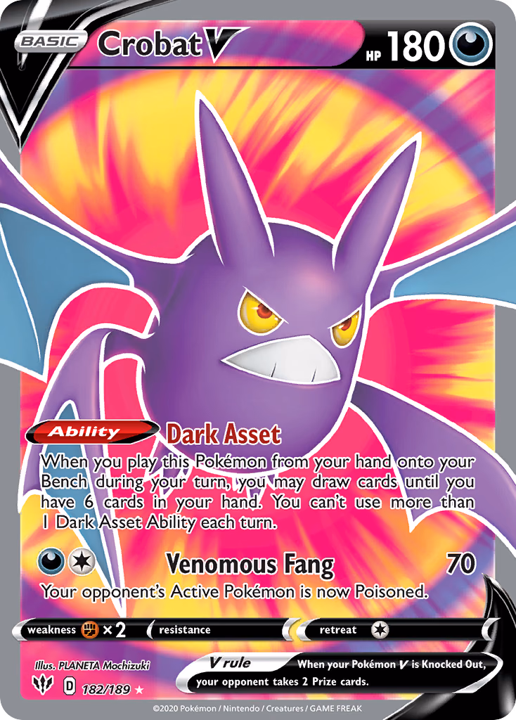 Crobat V Pokemon card (182/189, Darkness Ablaze)