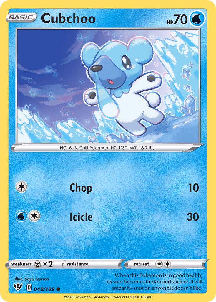Cubchoo Pokemon card (048/189, Darkness Ablaze)