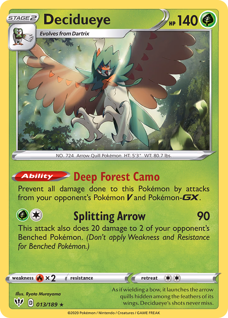 Decidueye Pokemon card (013/189, Darkness Ablaze)