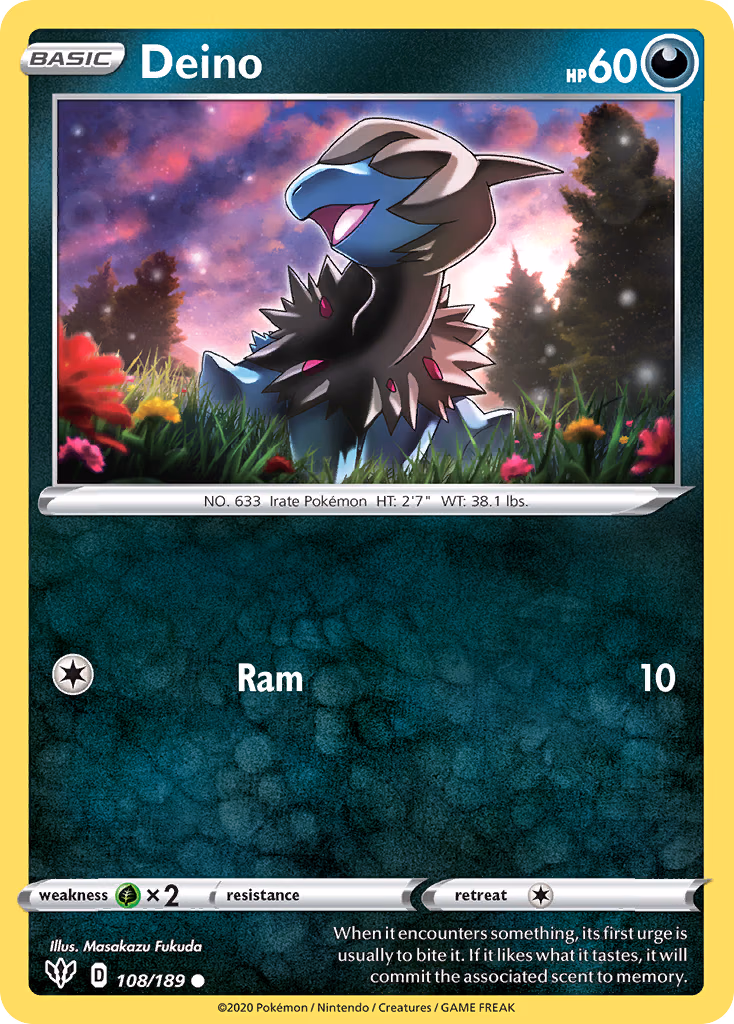 Deino Pokemon card (108/189, Darkness Ablaze)