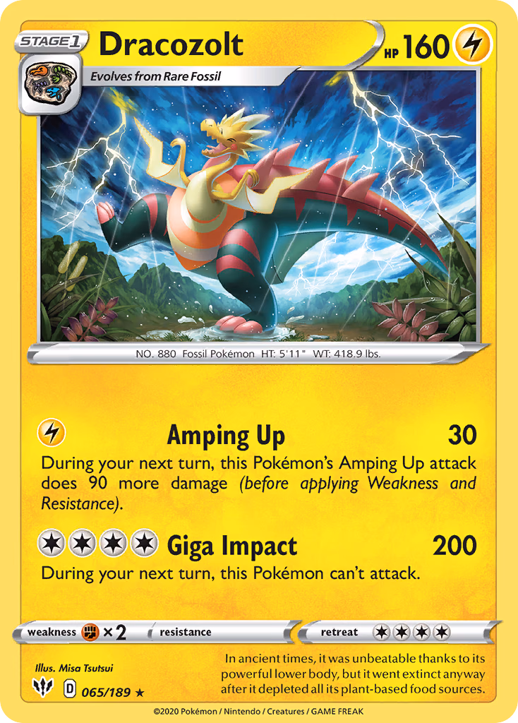 Dracozolt Pokemon card (065/189, Darkness Ablaze)