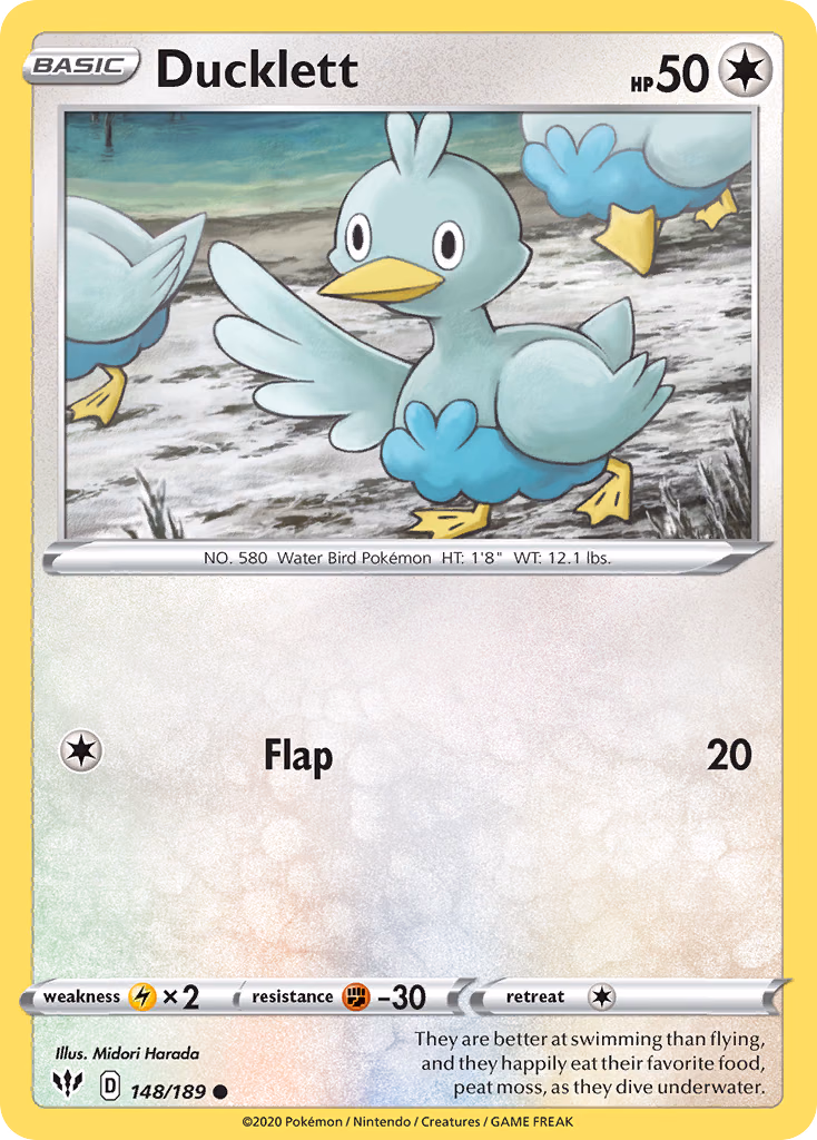 Ducklett Pokemon card (148/189, Darkness Ablaze)