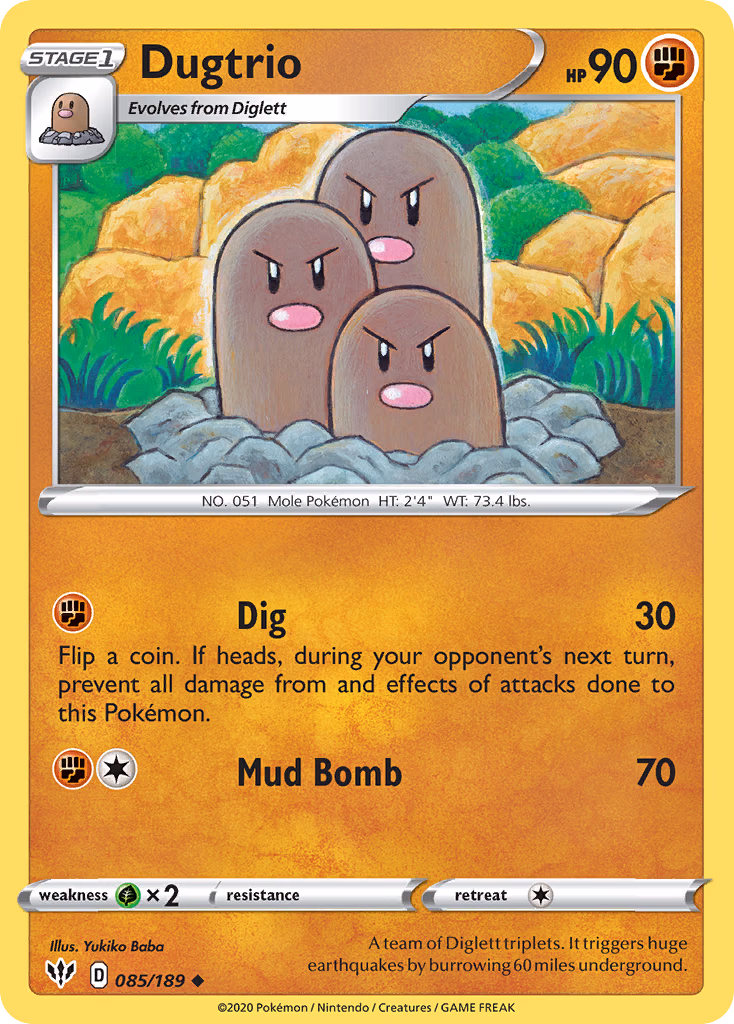Dugtrio Pokemon card (085/189, Darkness Ablaze)