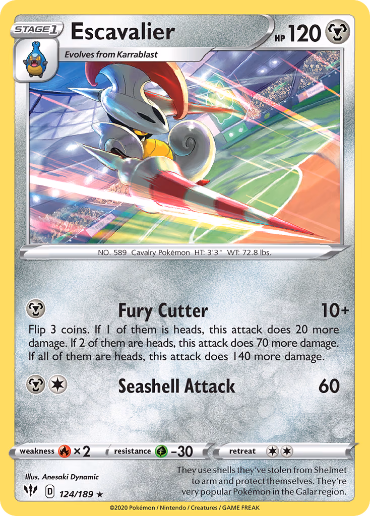 Escavalier Pokemon card (124/189, Darkness Ablaze)