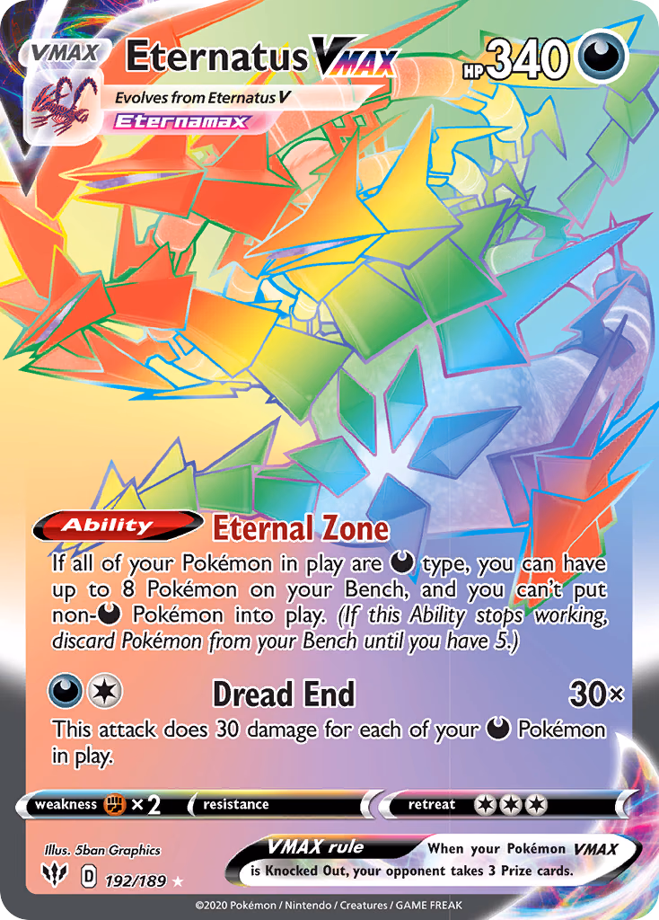 Eternatus VMAX Pokemon card (192/189, Darkness Ablaze)