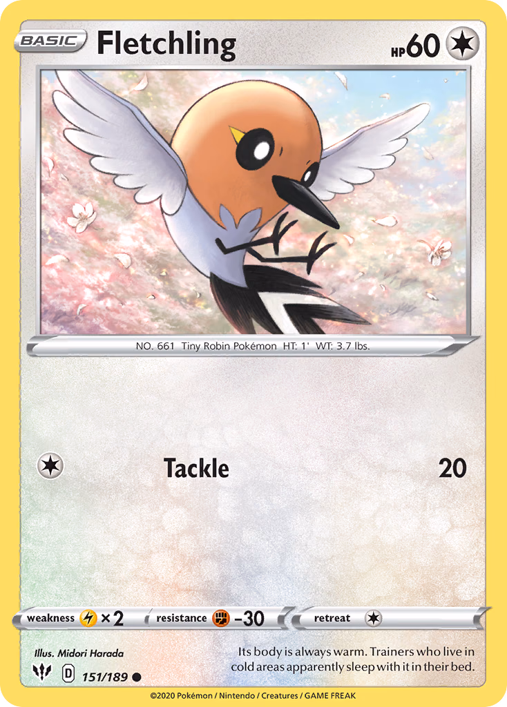 Fletchling Pokemon card (151/189, Darkness Ablaze)