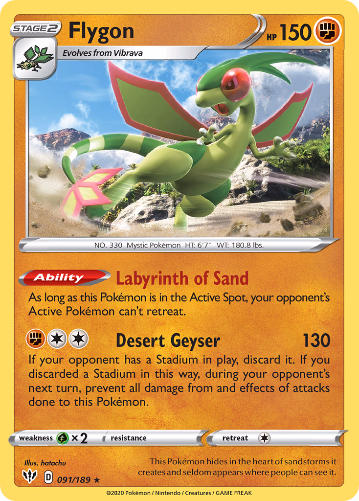 Flygon Pokemon card (091/189, Darkness Ablaze)