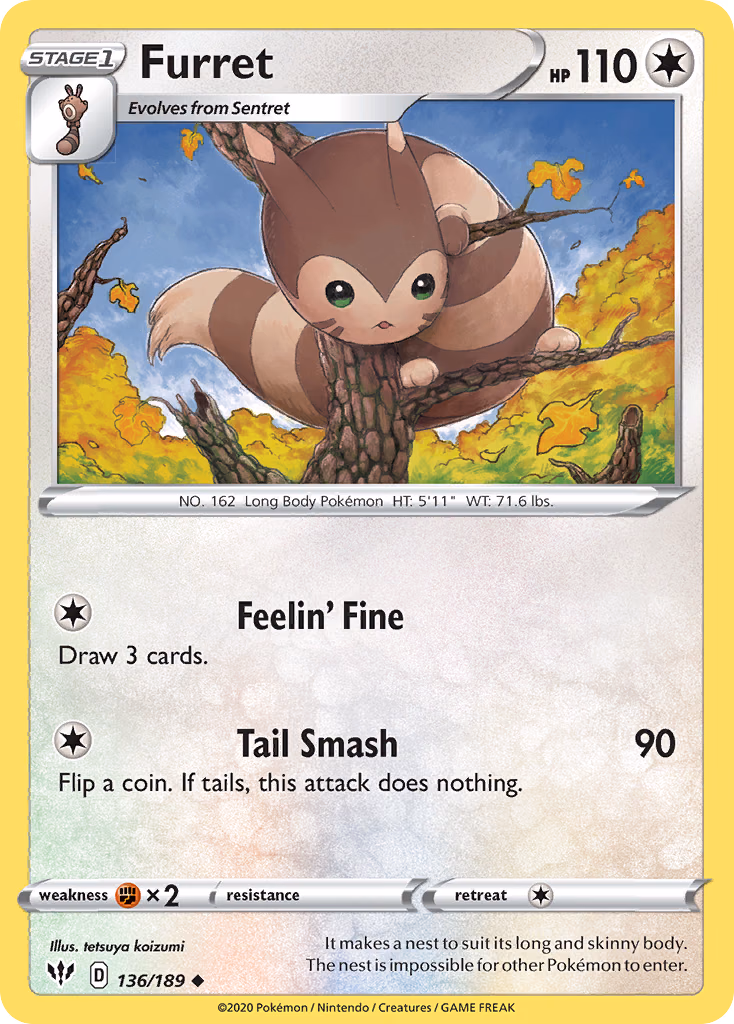 Furret Pokemon card (136/189, Darkness Ablaze)
