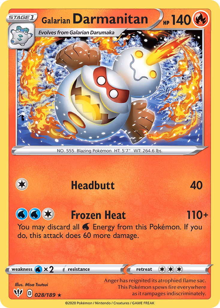 Galarian Darmanitan Pokemon card (028/189, Darkness Ablaze)
