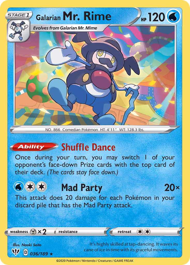 Galarian Mr. Rime Pokemon card (036/189, Darkness Ablaze)