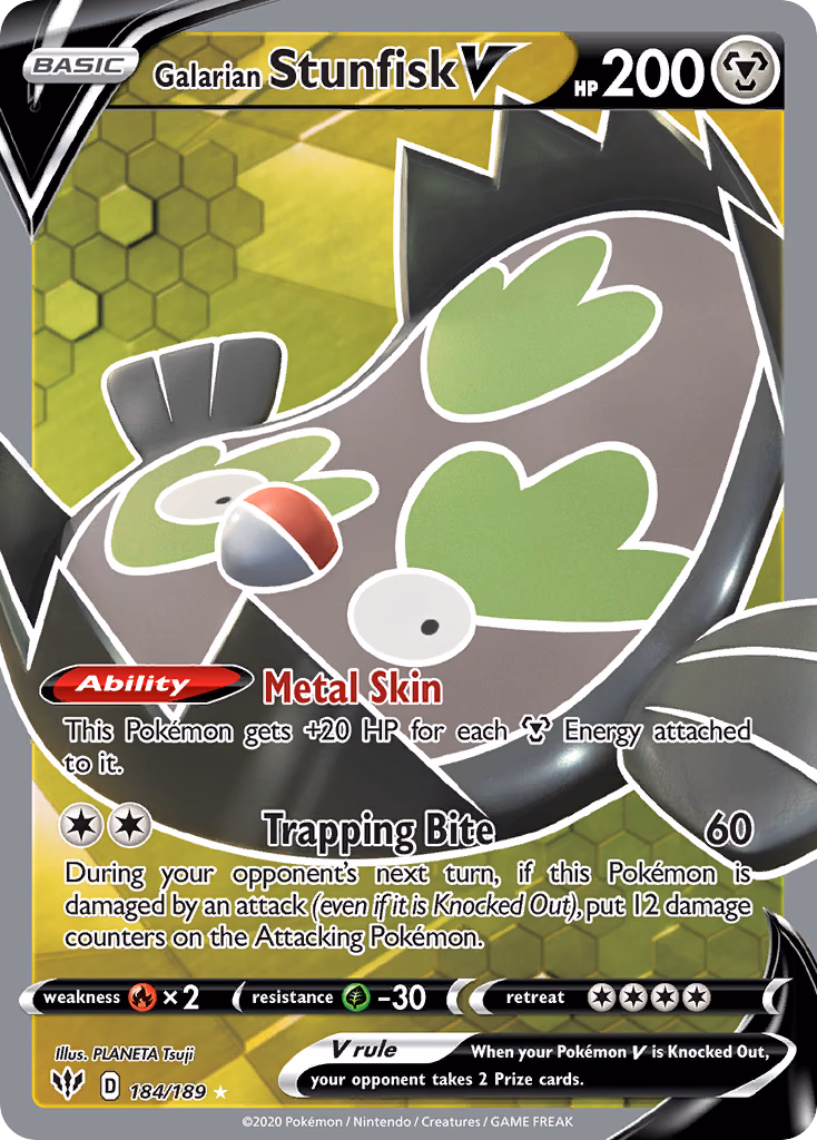 Galarian Stunfisk V Pokemon card (184/189, Darkness Ablaze)
