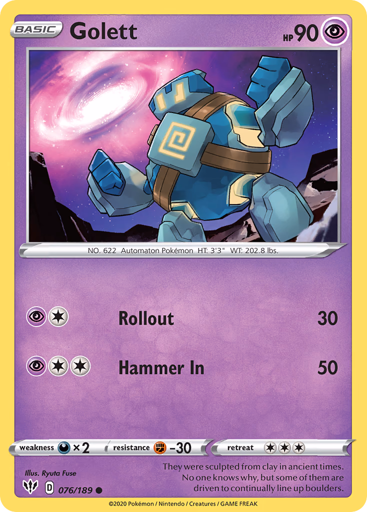 Golett Pokemon card (076/189, Darkness Ablaze)