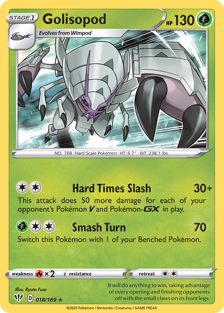 Golisopod Pokemon card (018/189, Darkness Ablaze)