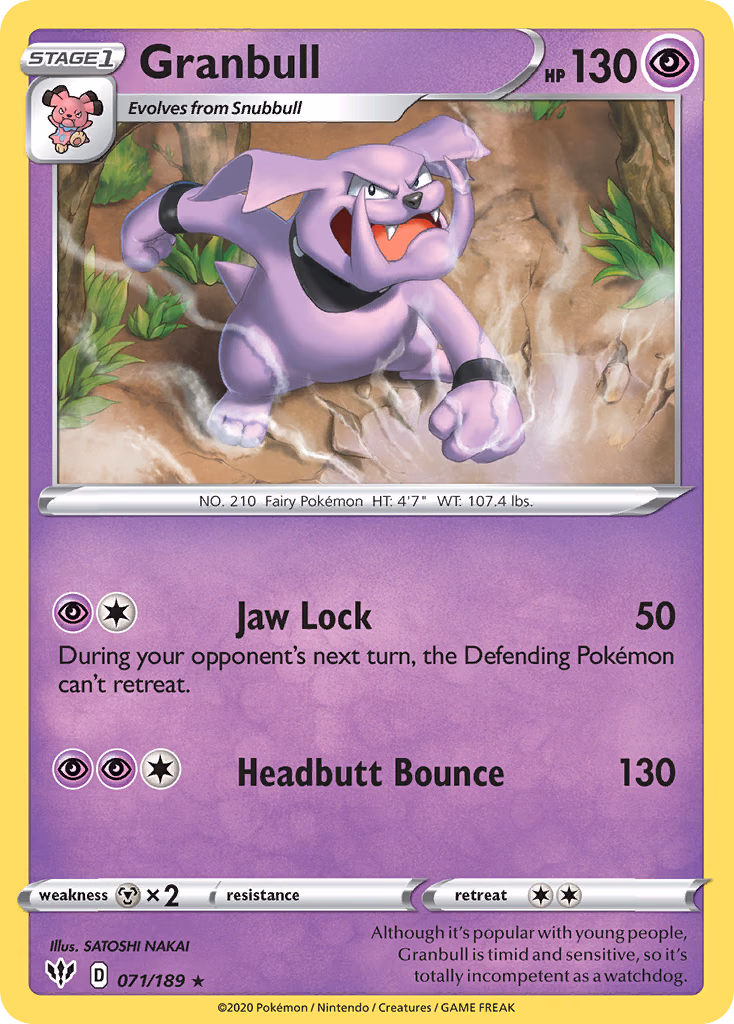 Granbull Pokemon card (071/189, Darkness Ablaze)
