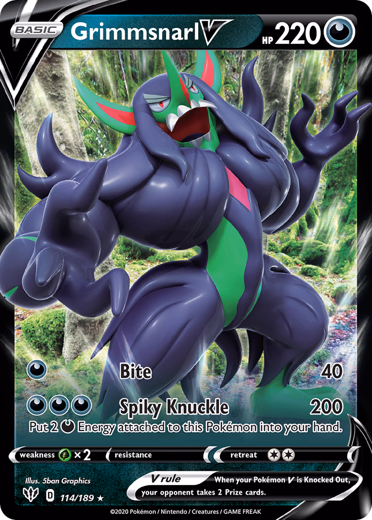 Grimmsnarl V Pokemon card (114/189, Darkness Ablaze)