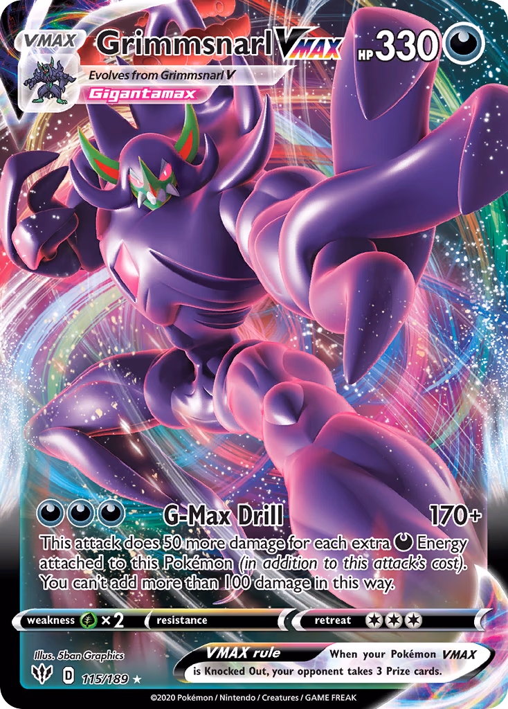 Grimmsnarl VMAX Pokemon card (115/189, Darkness Ablaze)