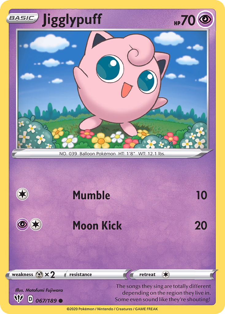 Jigglypuff Pokemon card (067/189, Darkness Ablaze)