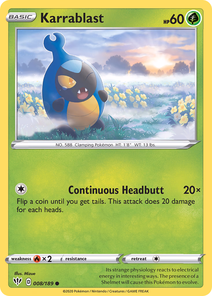 Karrablast Pokemon card (008/189, Darkness Ablaze)