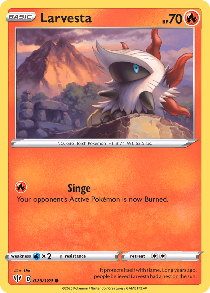 Larvesta Pokemon card (029/189, Darkness Ablaze)