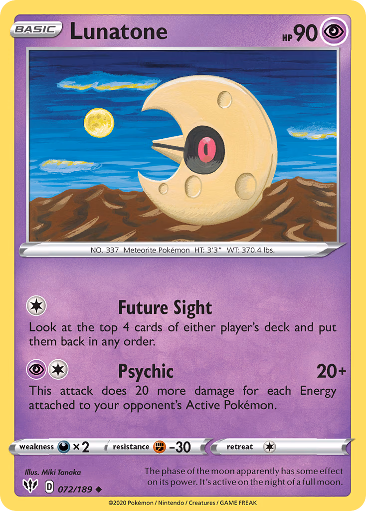 Lunatone Pokemon card (072/189, Darkness Ablaze)