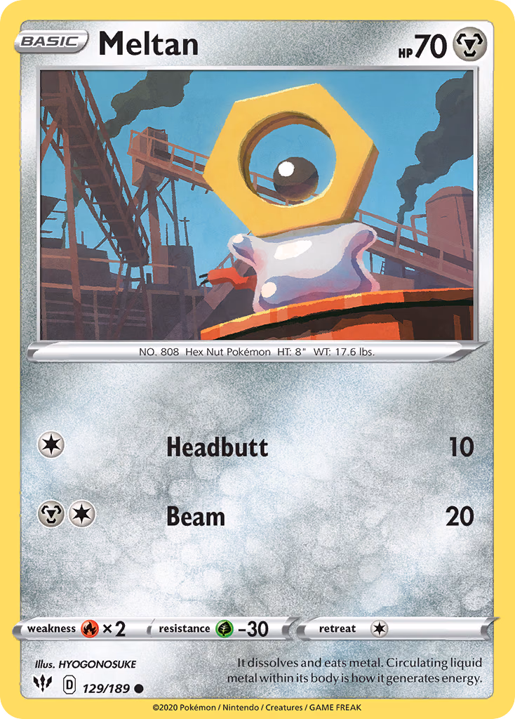 Meltan Pokemon card (129/189, Darkness Ablaze)