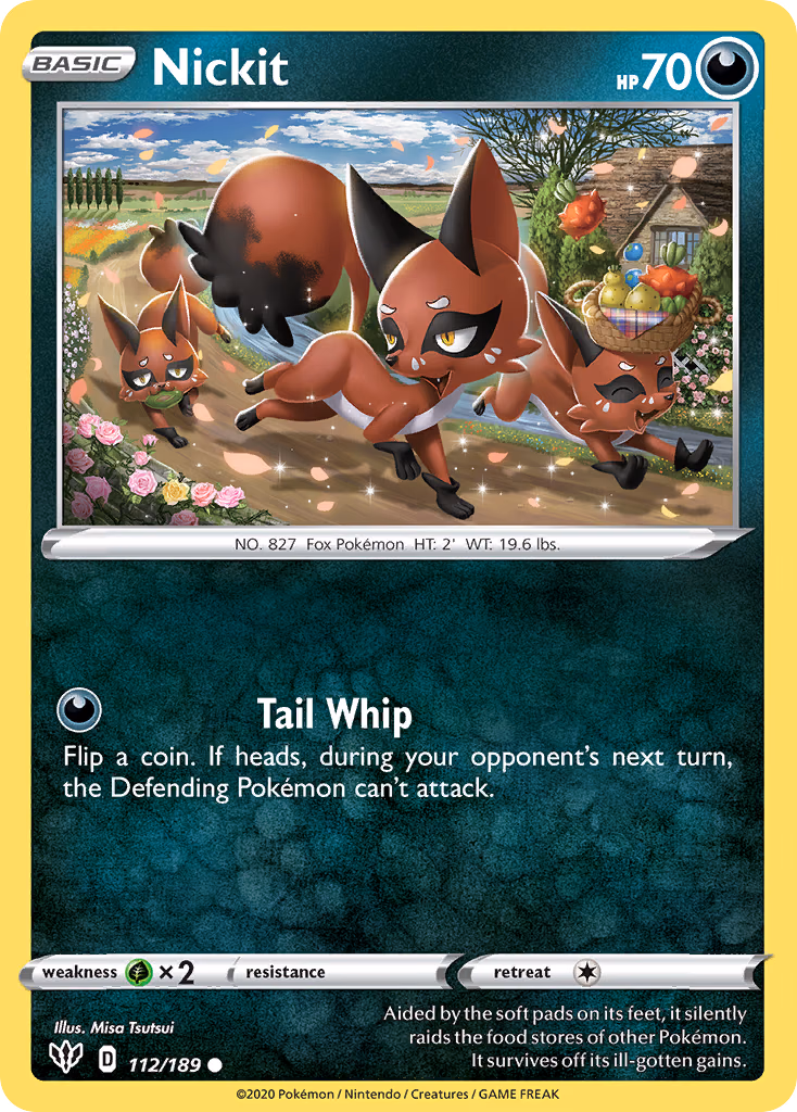 Nickit Pokemon card (112/189, Darkness Ablaze)